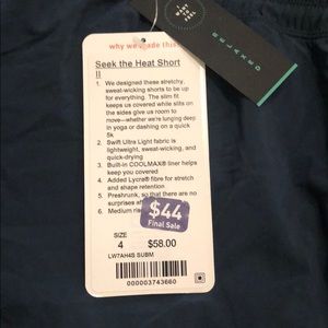 Lululemon seek the heat short ll size 4